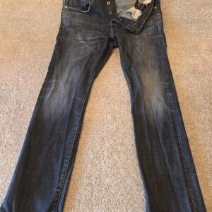 Mens G-Star Raw Holmer Tapered Jeans Dark Blue Size W34 L32 Distressed Pockets